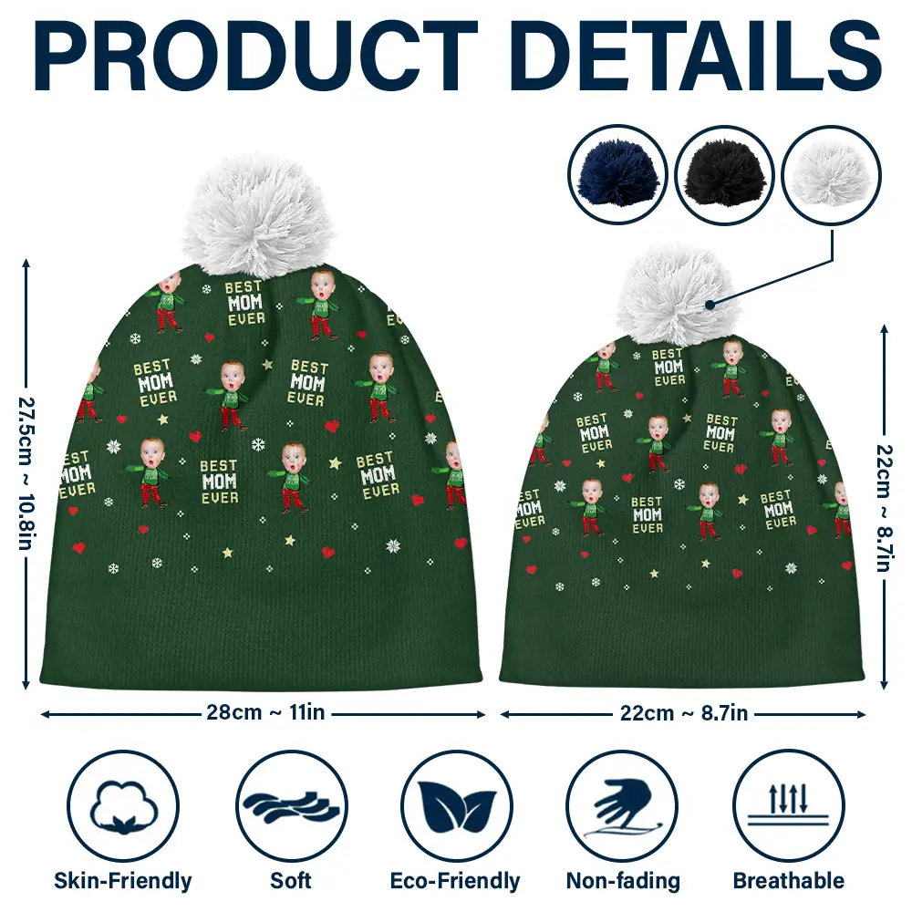 Custom Photo Best Dad Ever Ver 2 - Personalized Bobble Beanie Hat - Image 6