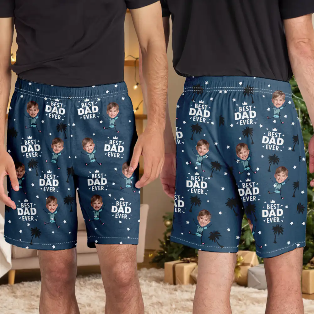 Custom Photo Best Dad Grandpa Mom Grandma Ever - Personalized Pajama Shorts - Image 5