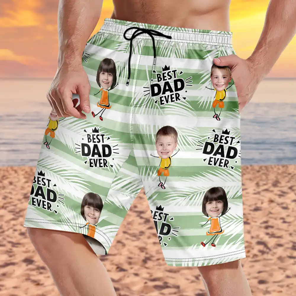 Custom Photo Best Dad Grandpa Ever - Personalized Unisex Beach Shorts - Image 4