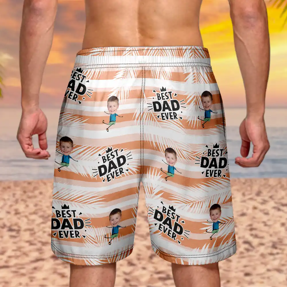 Custom Photo Best Dad Grandpa Ever - Personalized Unisex Beach Shorts - Image 5