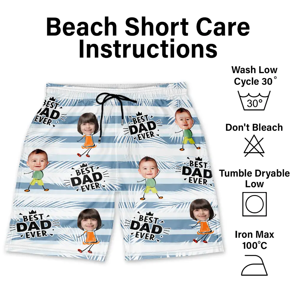 Custom Photo Best Dad Grandpa Ever - Personalized Unisex Beach Shorts - Image 7