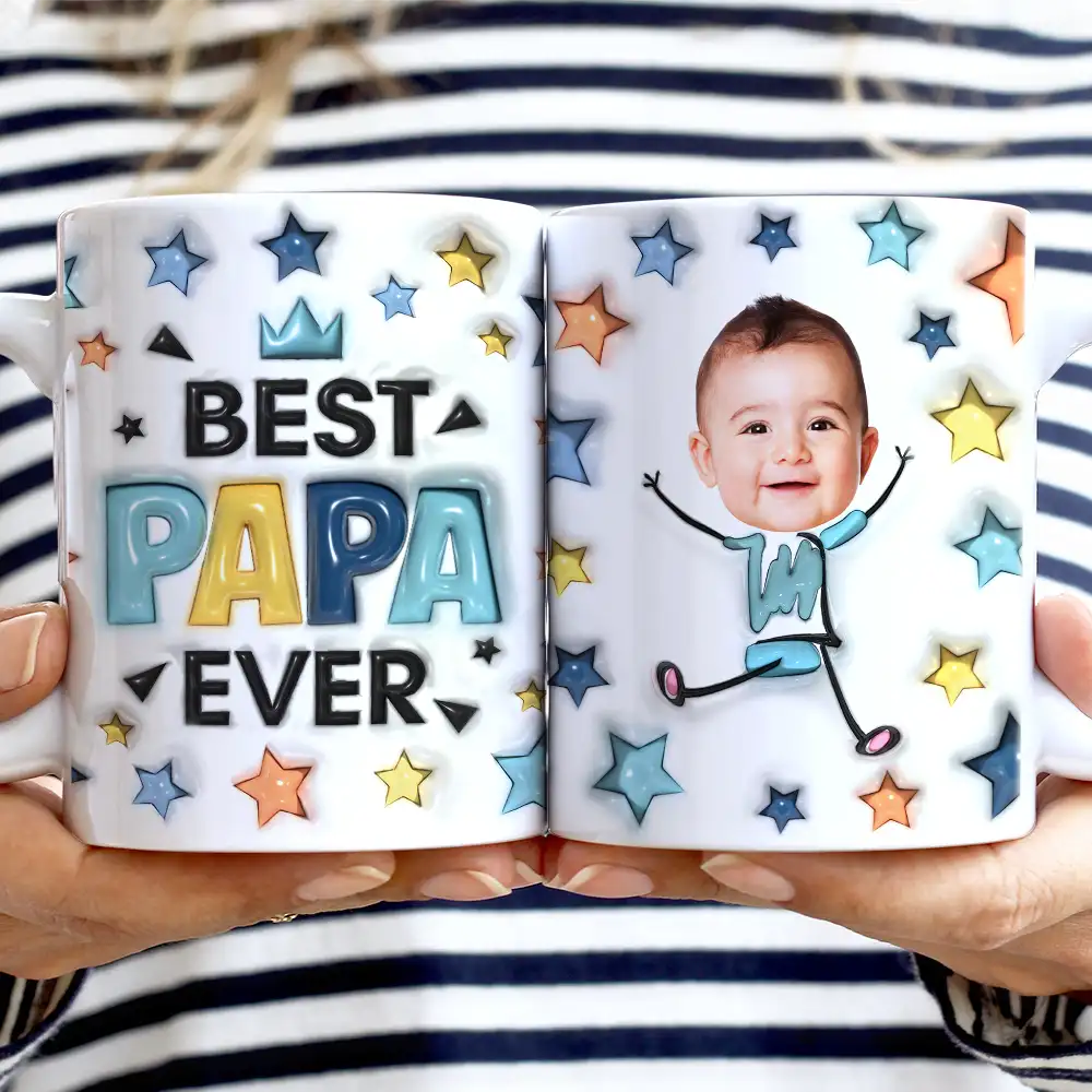 Custom Photo Best Dad Grandpa Ever - 3D Inflated Effect Printed Mug, Personalized White Edge-to-Edge Mug - Image 3
