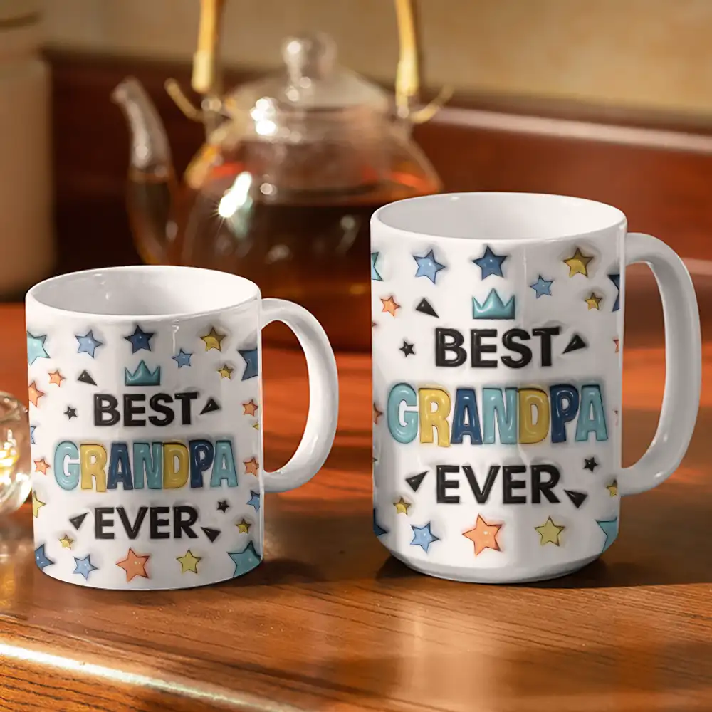 Custom Photo Best Dad Grandpa Ever - 3D Inflated Effect Printed Mug, Personalized White Edge-to-Edge Mug - Image 4