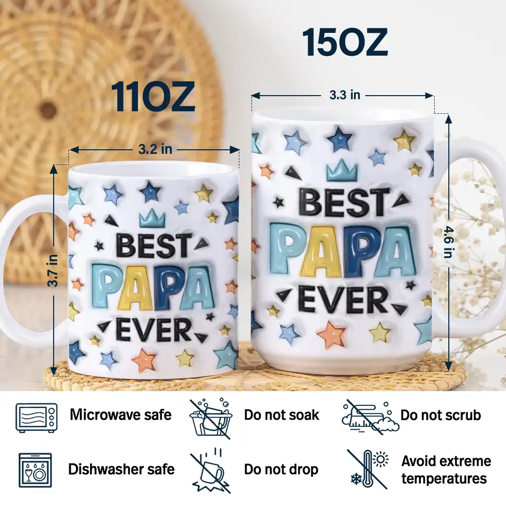 Custom Photo Best Dad Grandpa Ever - 3D Inflated Effect Printed Mug, Personalized White Edge-to-Edge Mug - Image 6