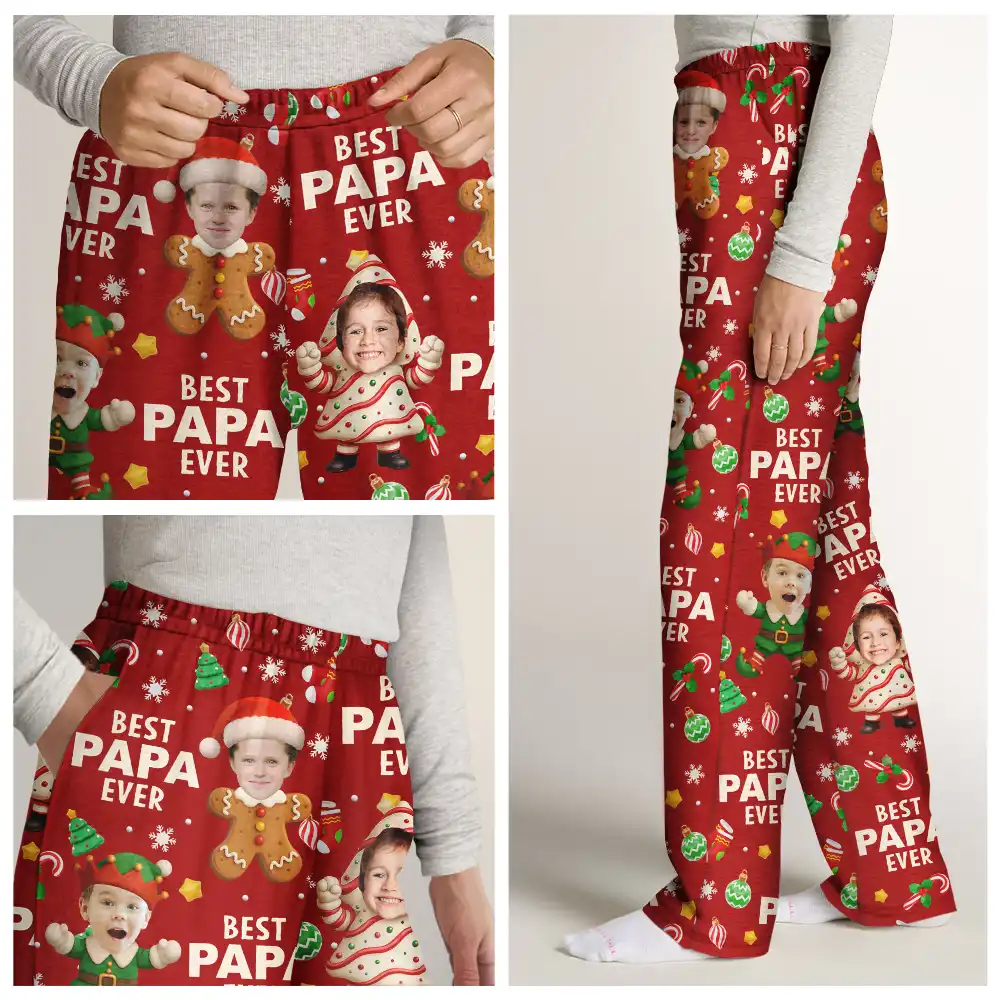 Custom Photo Best Dad Grandpa Ever Christmas Character - Personalized Pajama Pants - Image 8