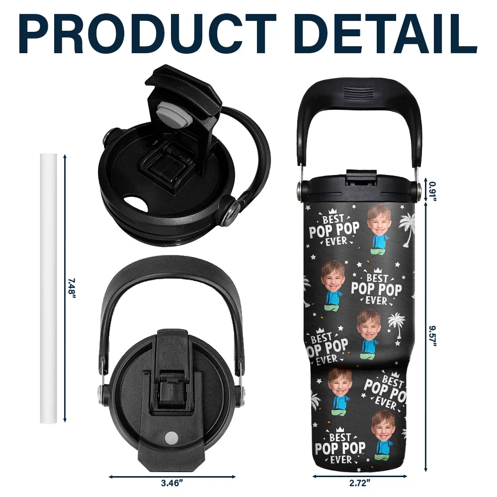 Custom Photo Best Dad Grandpa Ever - Personalized 30oz Tumbler With Handle - Image 6