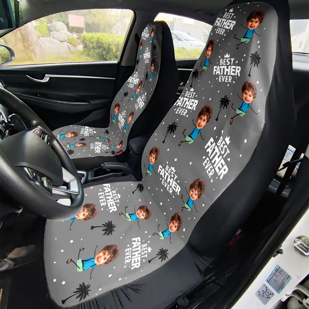 Custom Photo Best Dad Grandpa Ever - Personalized Car Seat Cover - Image 3
