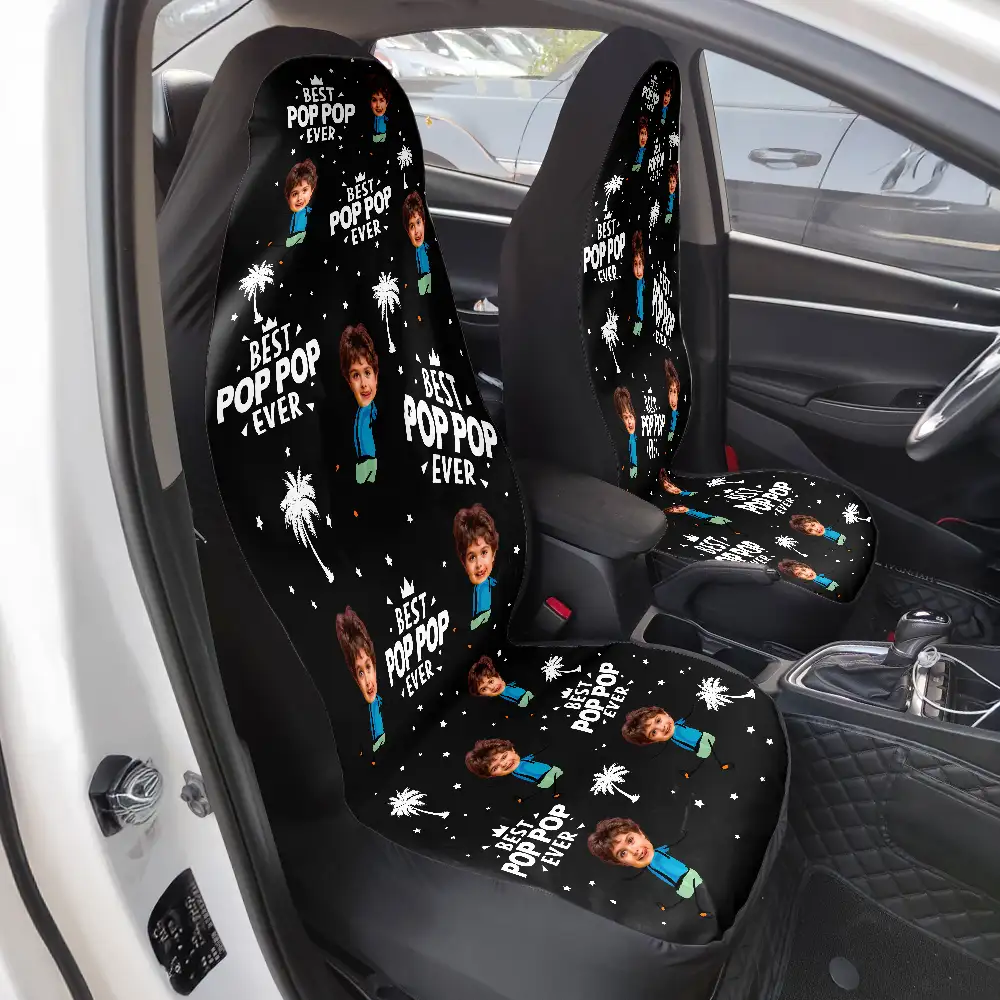 Custom Photo Best Dad Grandpa Ever - Personalized Car Seat Cover - Image 4