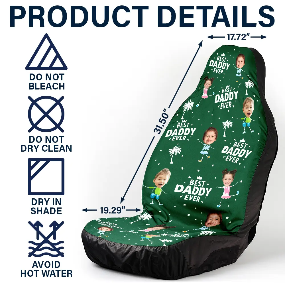 Custom Photo Best Dad Grandpa Ever - Personalized Car Seat Cover - Image 5