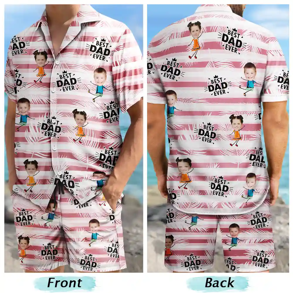 Custom Photo Best Dad Grandpa Ever - Personalized Hawaii Set Shirt And Shorts - Image 6