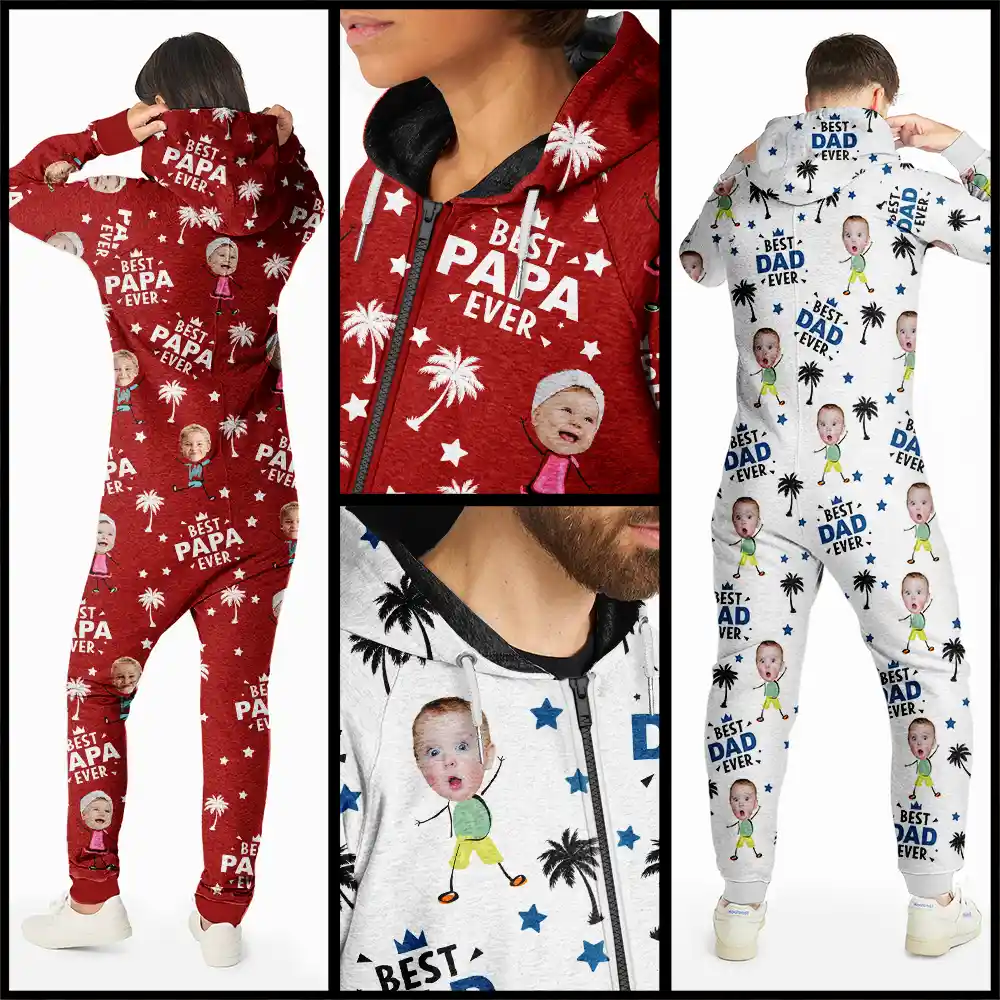 Custom Photo Best Dad Grandpa Ever - Personalized Overall Onesie Hooded Jumpsuit - Image 4