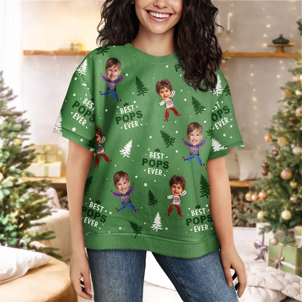 Custom Photo Best Dad Grandpa Ever - Personalized Short Sleeve Sweater - Image 5