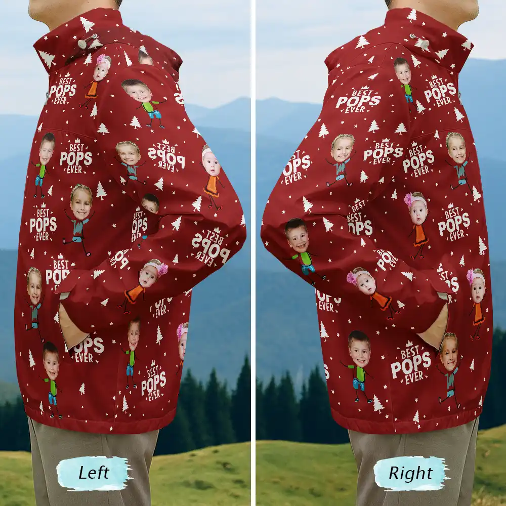 Custom Photo Best Dad Grandpa Ever Pine Tree - Personalized Rain Jacket - Image 6