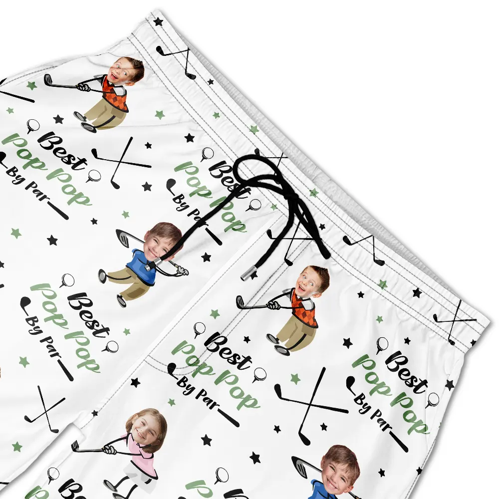 Custom Photo Best Dad Papa By Par Funny Kids - Personalized Unisex Beach Shorts - Image 6