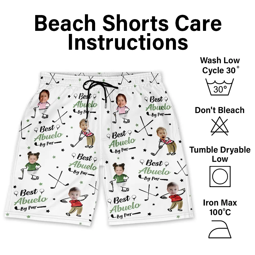 Custom Photo Best Dad Papa By Par Funny Kids - Personalized Unisex Beach Shorts - Image 7