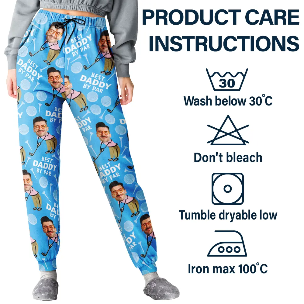Custom Photo Best Daddy By Par Funny Face Golf Lover - Personalized Pajama Pants - Image 6