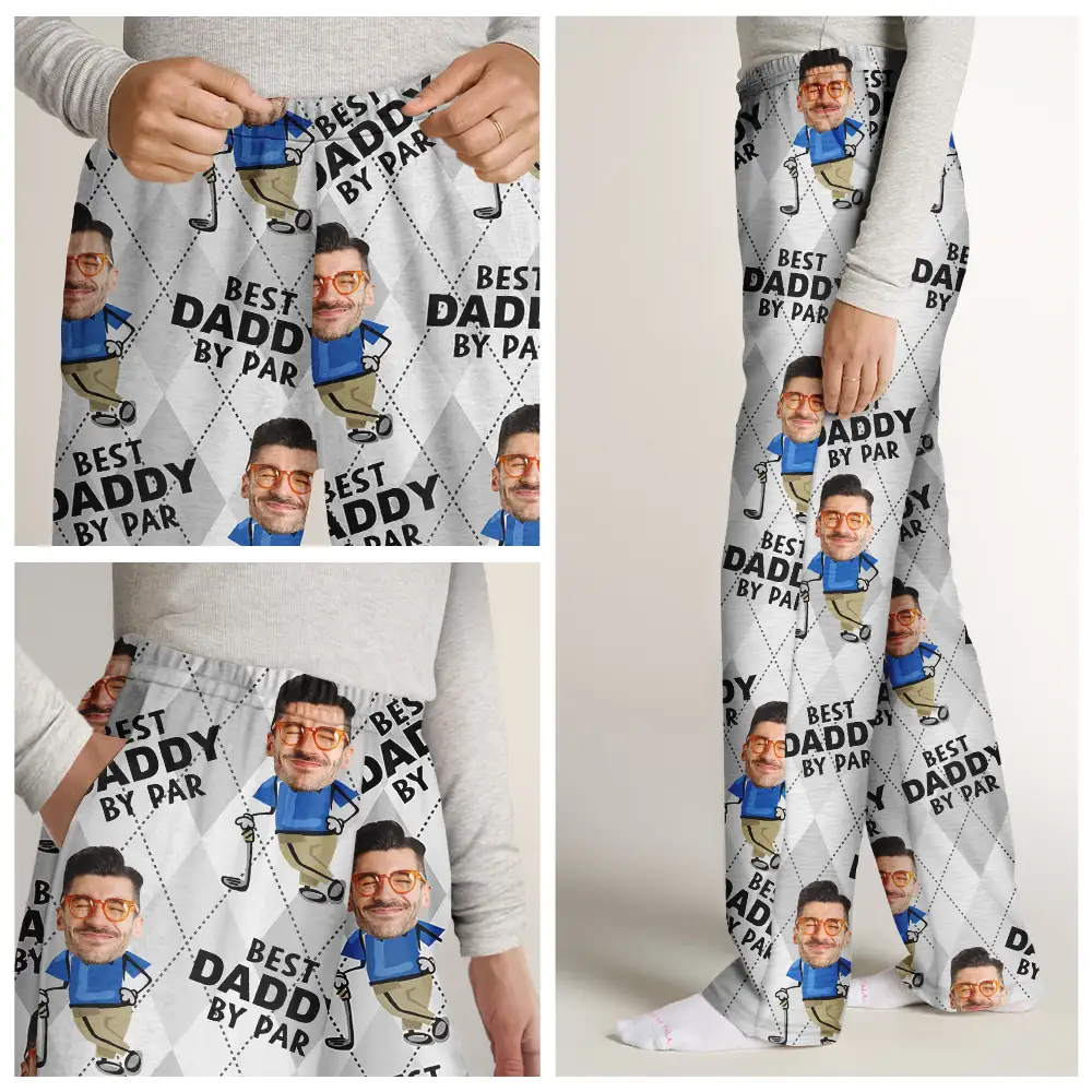 Custom Photo Best Daddy By Par Funny Face Golf Lover - Personalized Pajama Pants - Image 8