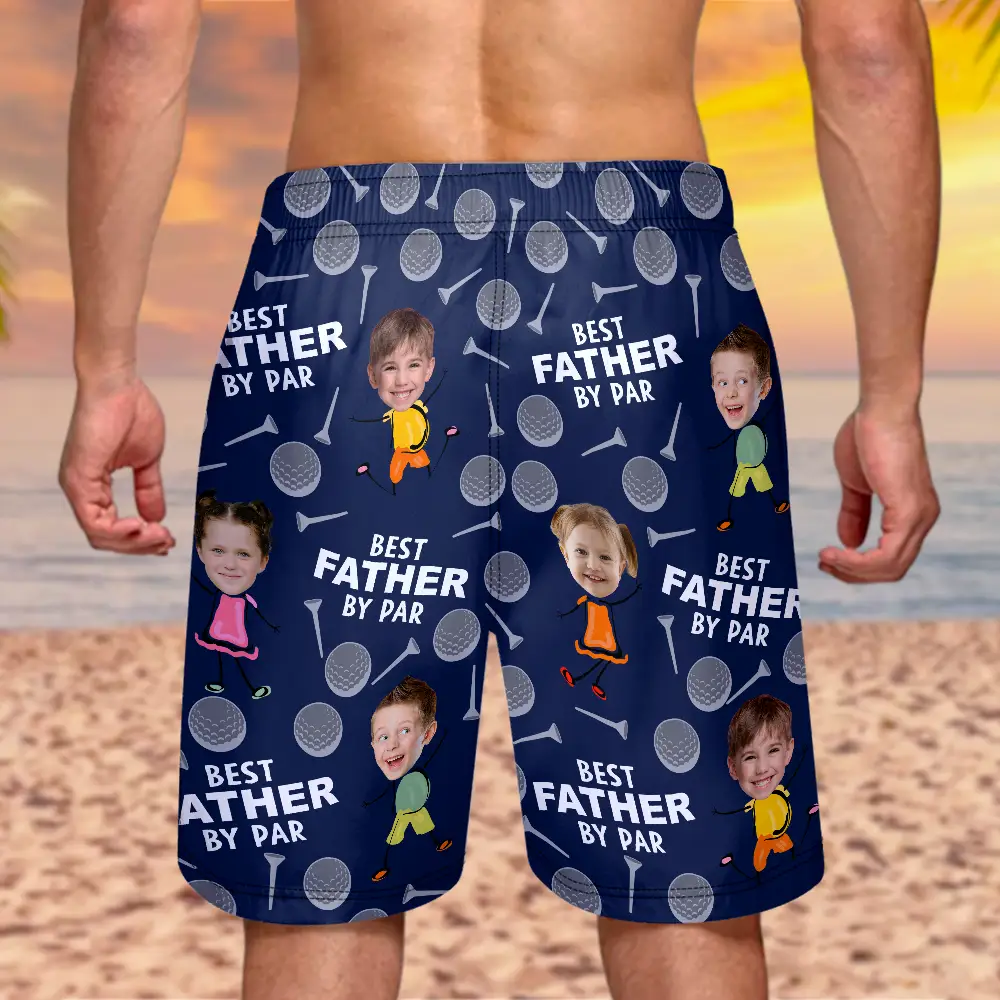 Custom Photo Best Daddy By Par Funny Golf Lover - Personalized Unisex Beach Shorts - Image 5