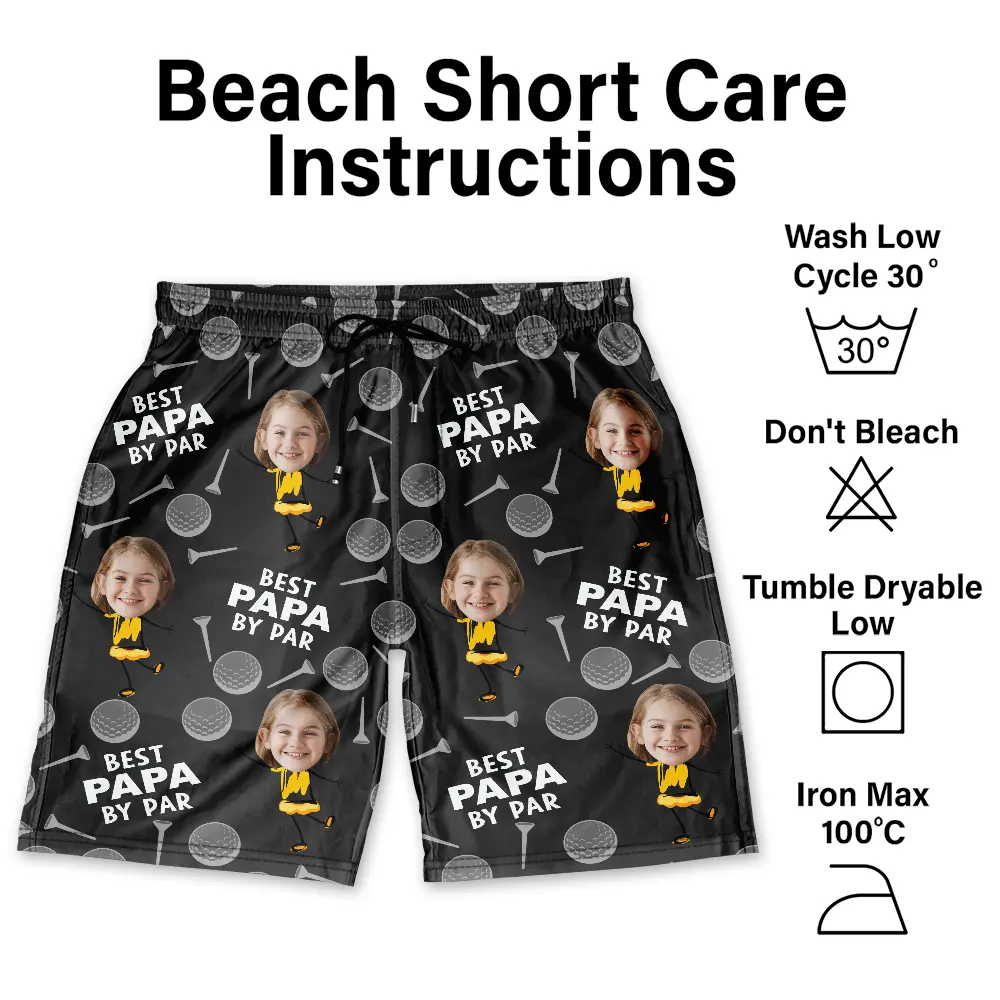 Custom Photo Best Daddy By Par Funny Golf Lover - Personalized Unisex Beach Shorts - Image 7