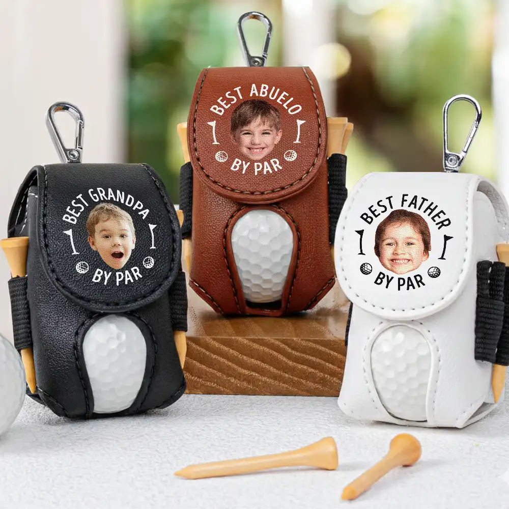 Custom Photo Best Daddy By Par - Personalized Leather Golf Ball Holder - Image 3