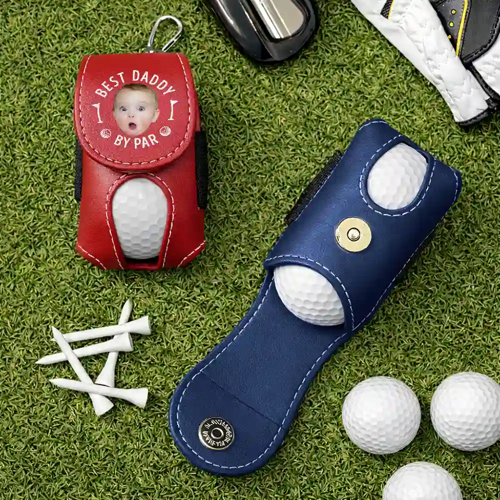 Custom Photo Best Daddy By Par - Personalized Leather Golf Ball Holder - Image 7