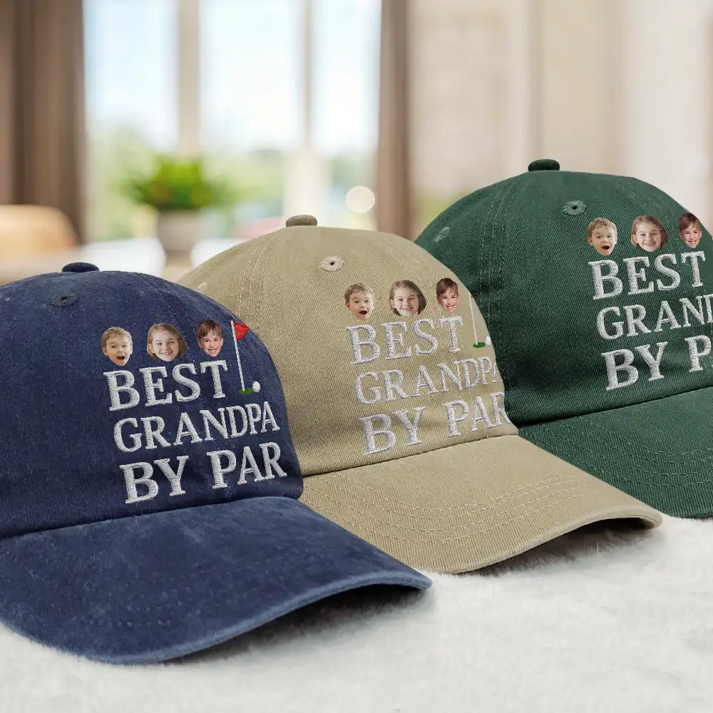 Custom Photo Best Daddy By Par - Personalized Vintage Washed Denim Cap - Image 4