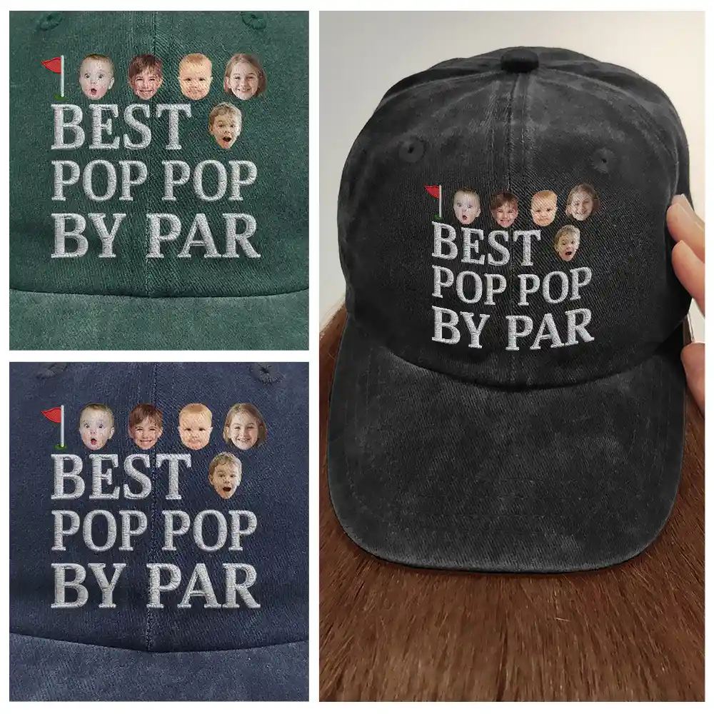 Custom Photo Best Daddy By Par - Personalized Vintage Washed Denim Cap - Image 5