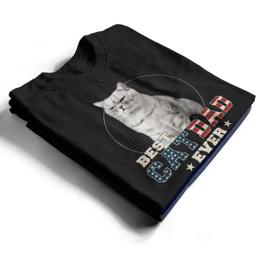 Custom Photo Best Dog Cat Dad Ever Stars And Stripes - Personalized T Shirt - Image 3