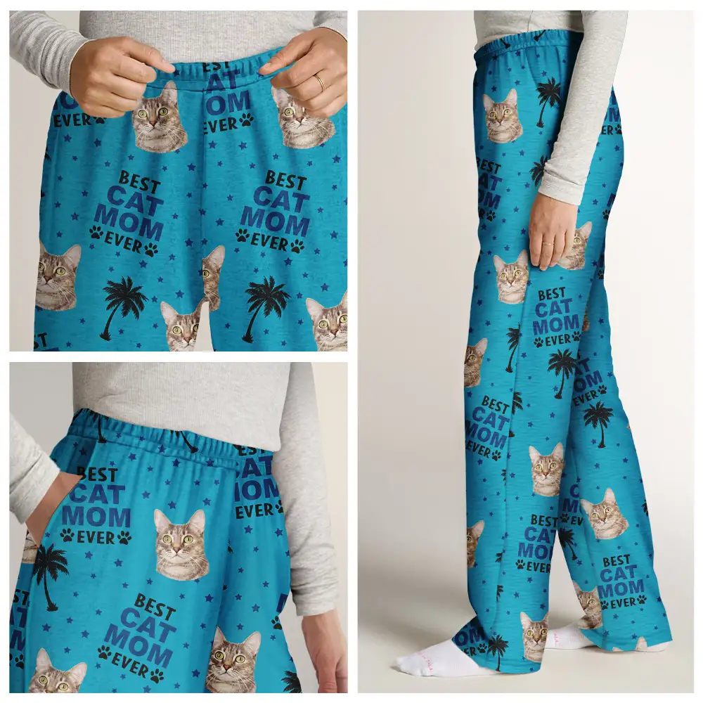 Custom Photo Best Dog Cat Dad Mom Ever - Personalised Pyjama Bottoms - Image 8