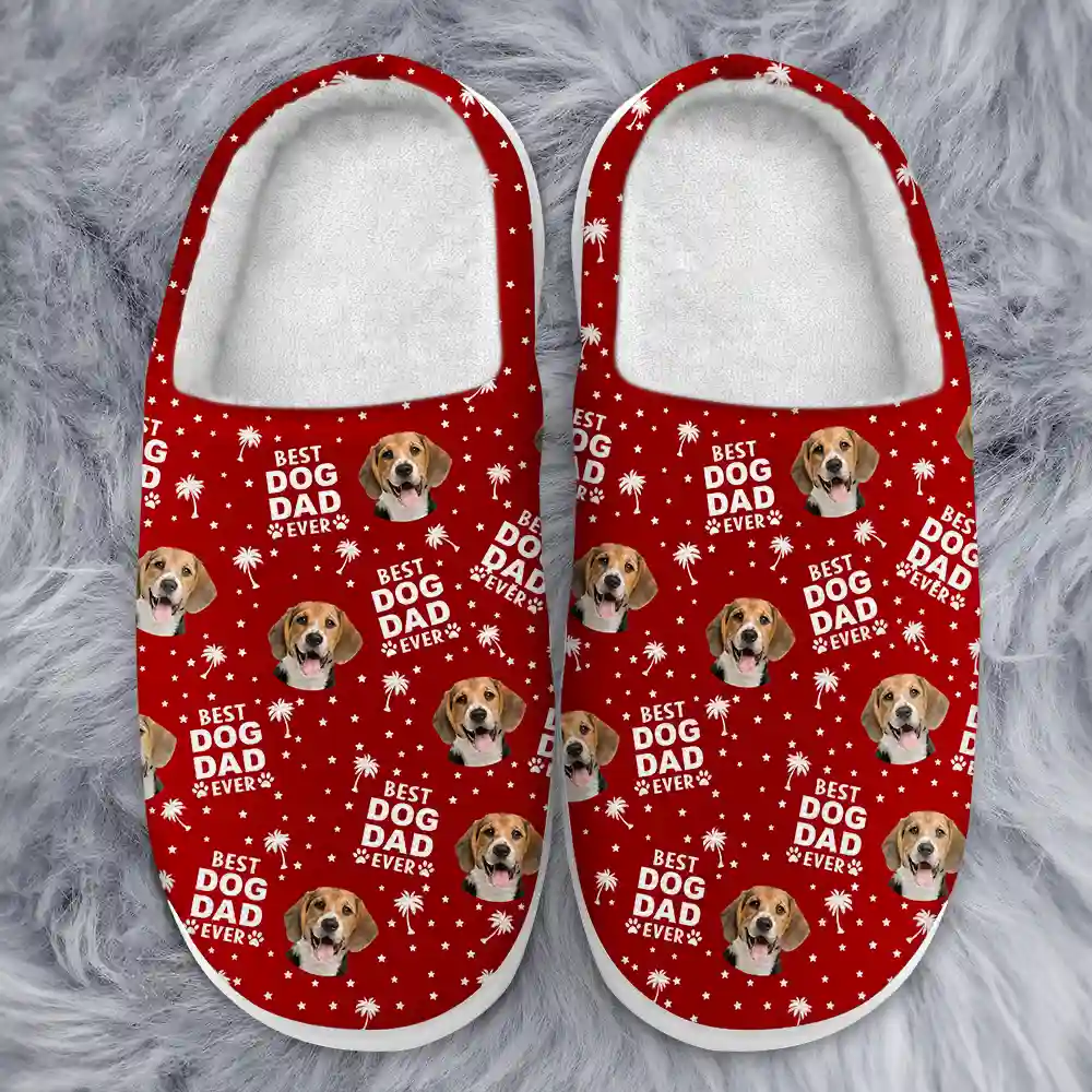 Custom Photo Best Dog Cat Dad Mom Ever - Personalized Fluffy Slippers - Image 3