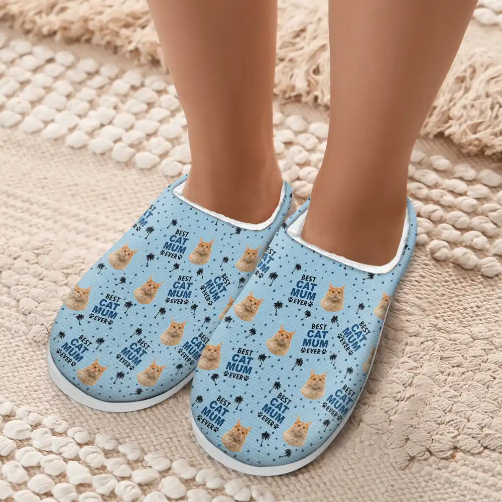 Custom Photo Best Dog Cat Dad Mom Ever - Personalized Fluffy Slippers - Image 6