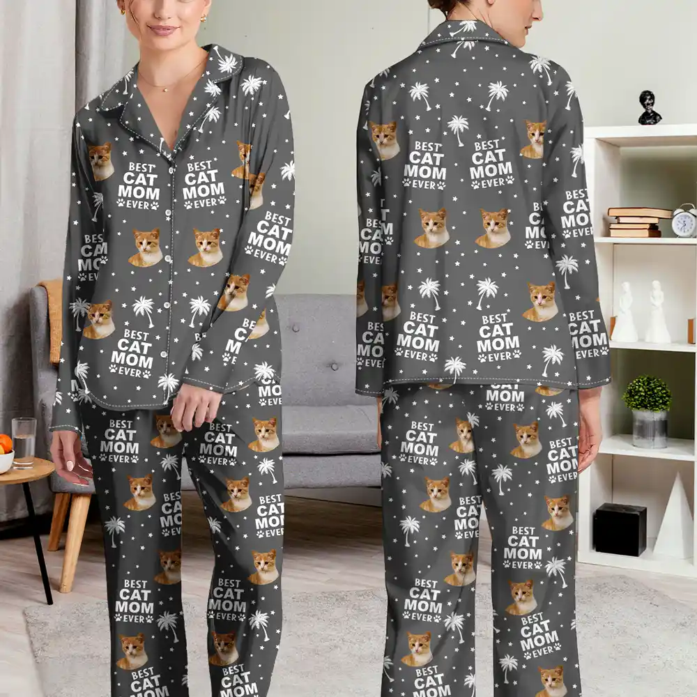 Custom Photo Best Dog Cat Dad Mom Ever - Personalized Long Pajamas Set - Image 5