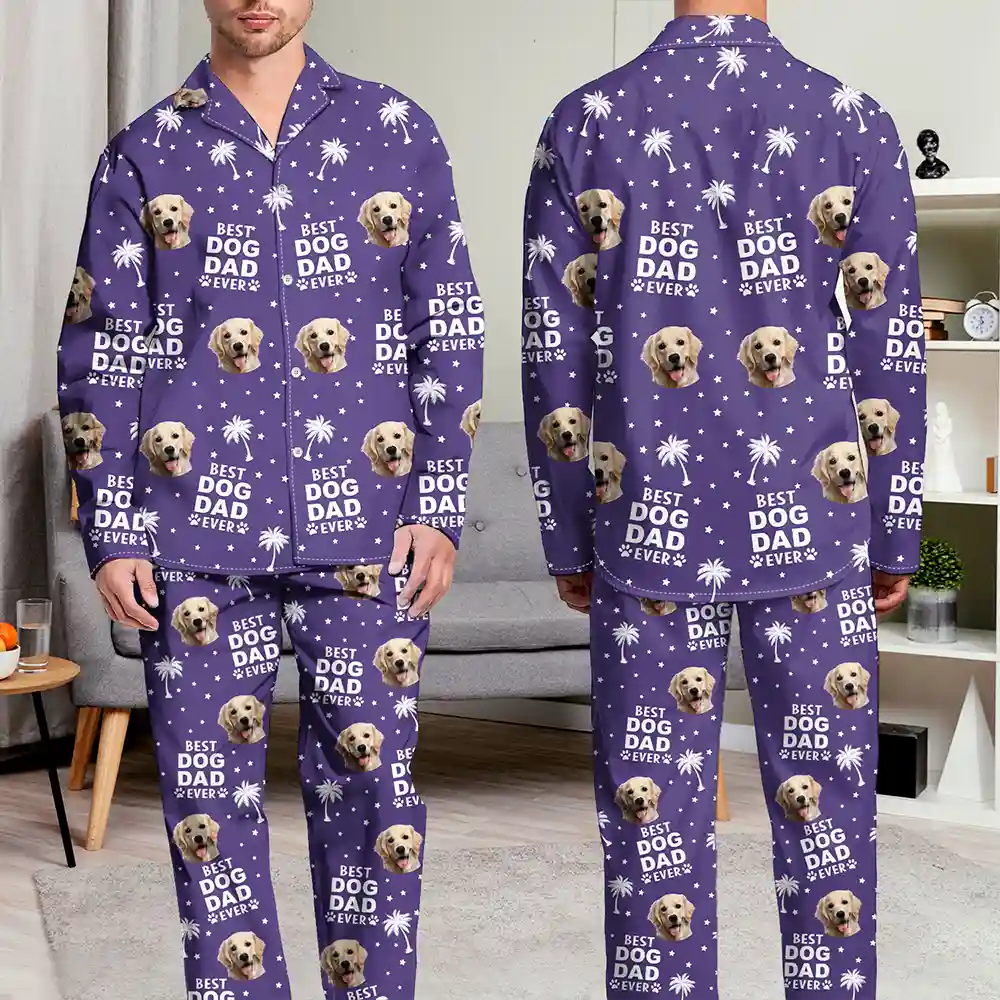 Custom Photo Best Dog Cat Dad Mom Ever - Personalized Long Pajamas Set - Image 6