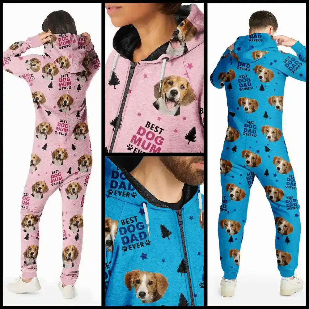 Custom Photo Best Dog Cat Dad Mom Ever - Personalized Overall Onesie Hooded Jumpsuit - Image 4