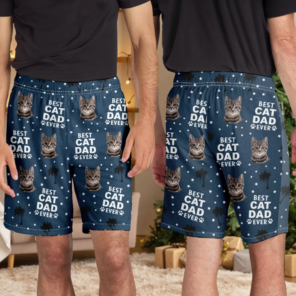 Custom Photo Best Dog Cat Dad Mom Ever - Personalized Pajama Shorts - Image 5