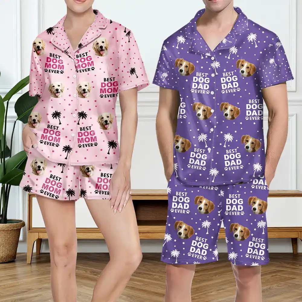 Custom Photo Best Dog Cat Dad Mom Ever - Personalized Short Pajamas Set - Image 5