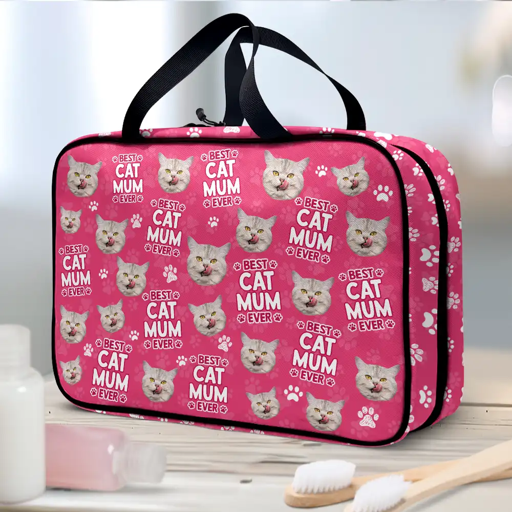 Custom Photo Best Dog Cat Fur Mom Dad Ever - Personalized Toiletry Bag - Image 3