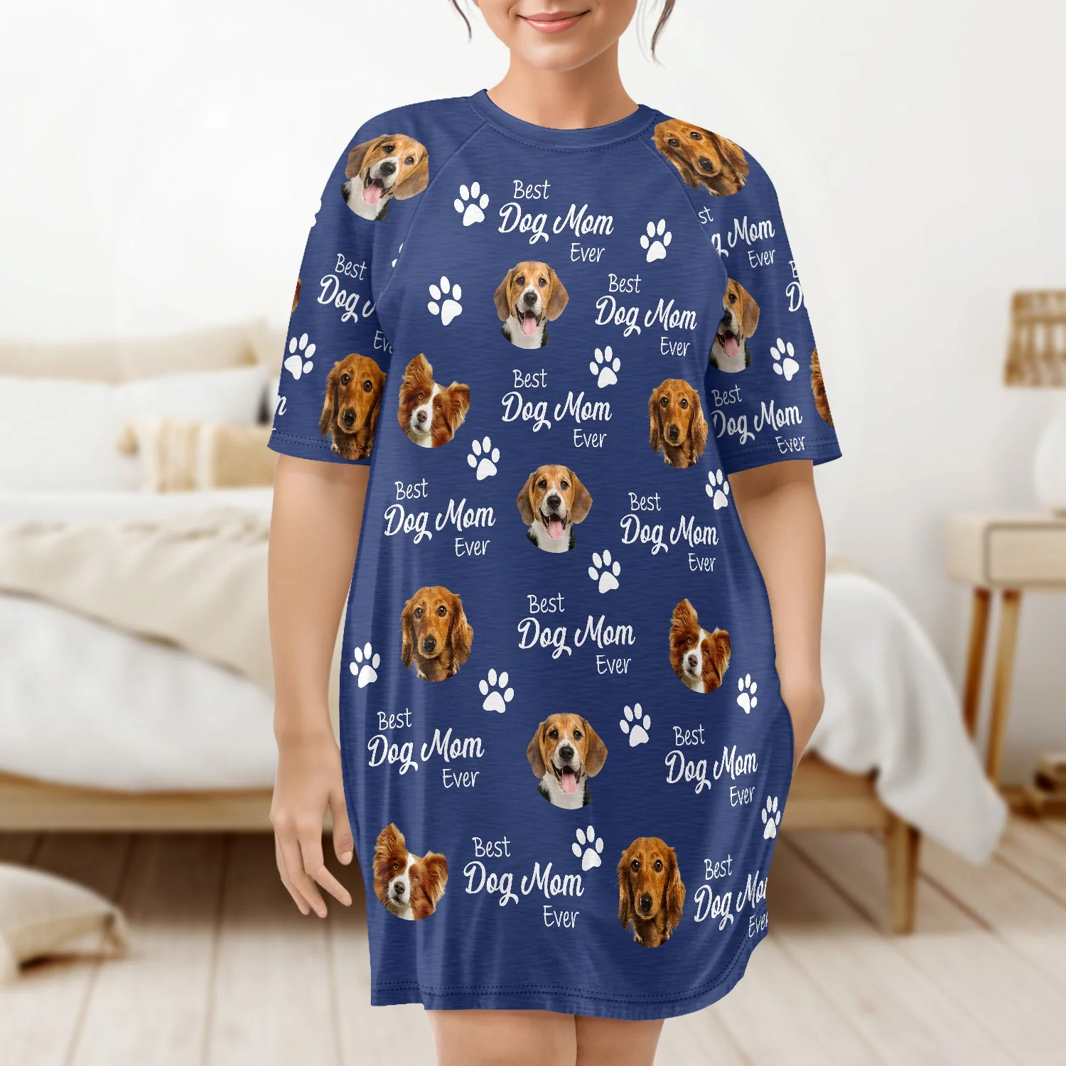 Custom Photo Best Dog Cat Mom Ever - Gift For Pet Lovers, Fur Moms - Personalized Women's Sleep Tee - Image 5