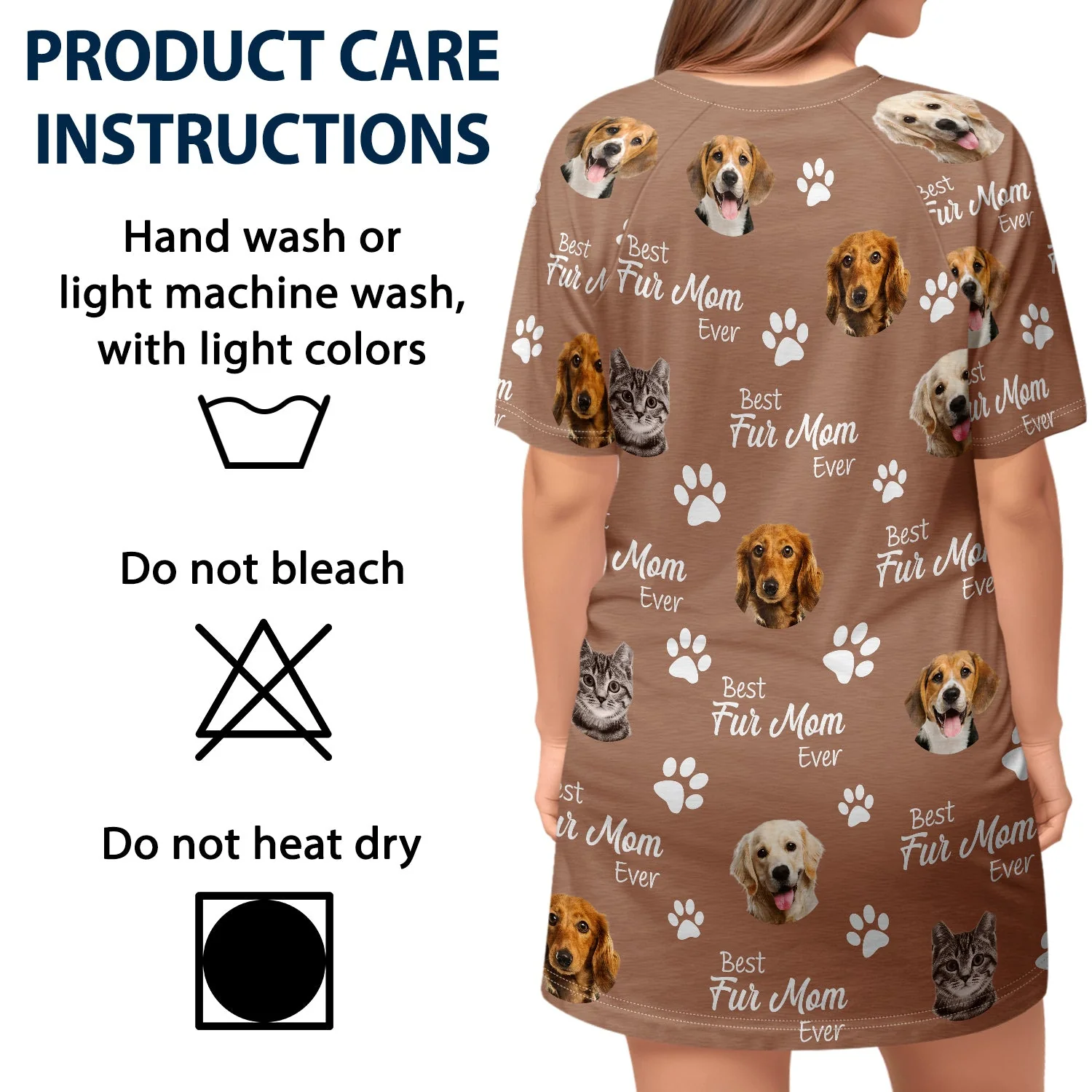 Custom Photo Best Dog Cat Mom Ever - Gift For Pet Lovers, Fur Moms - Personalized Women's Sleep Tee - Image 6