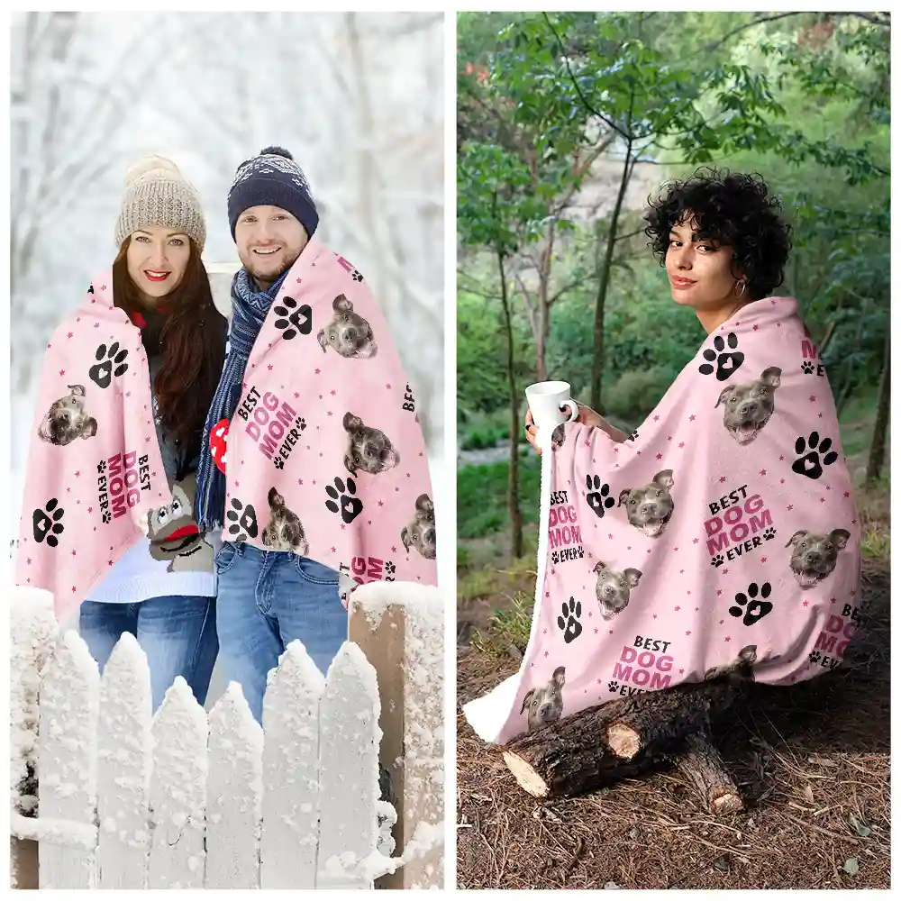 Custom Photo Best Dog Cat Mom Ever - Personalized Wearable Blanket - Image 5