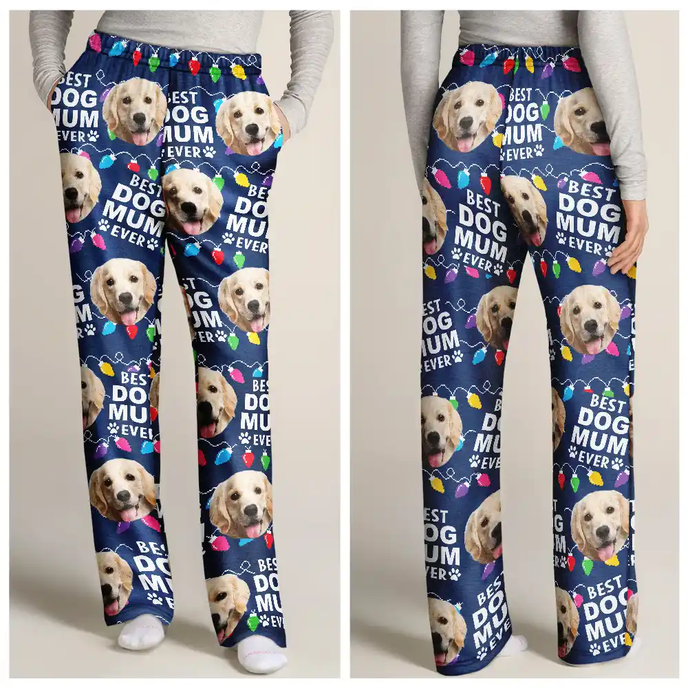 Custom Photo Best Dog Dad Ever Cat Pet Christmas Light - Personalized Pajama Pants - Image 4