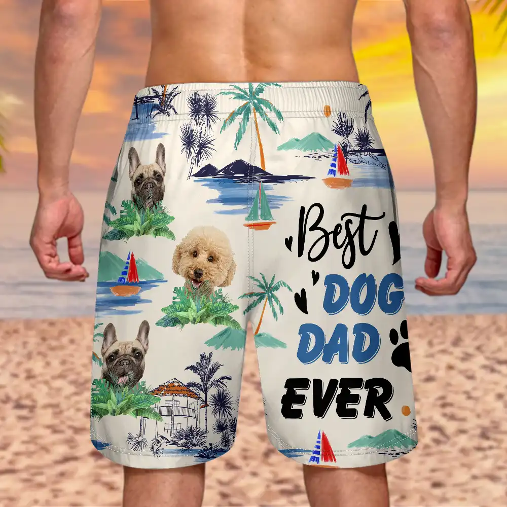 Custom Photo Best Dog Dad Ever - Personalized Unisex Beach Shorts - Image 5