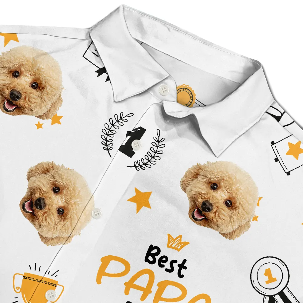 Custom Photo Best Dog Dad Ever Trophy Pet Daddy - Personalized Hawaiian Shirt - Image 5