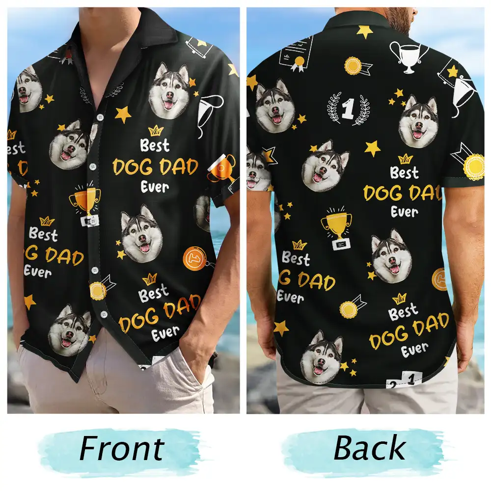 Custom Photo Best Dog Dad Ever Trophy Pet Daddy - Personalized Hawaiian Shirt - Image 6