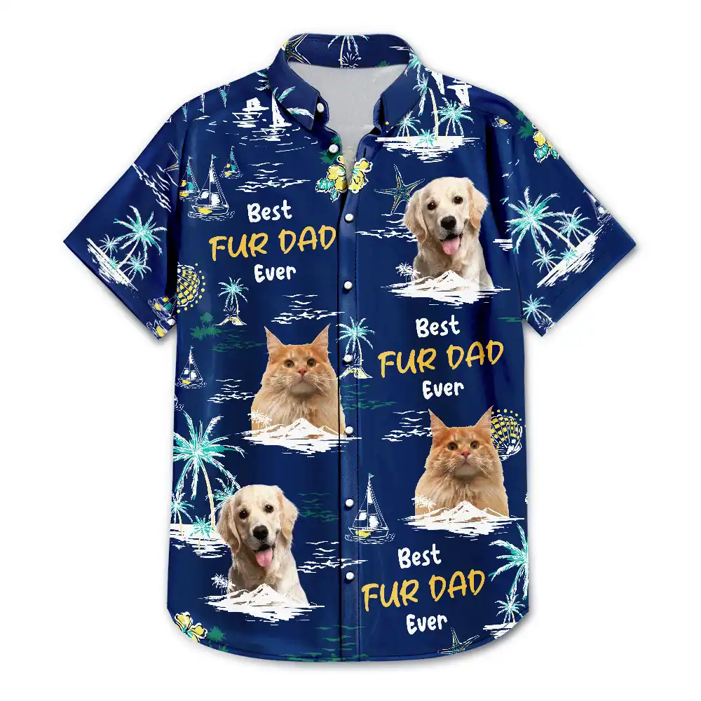 Custom Photo Best Dog Dad Ever Tropical Island - Personalized Hawaiian Shirt - Image 4