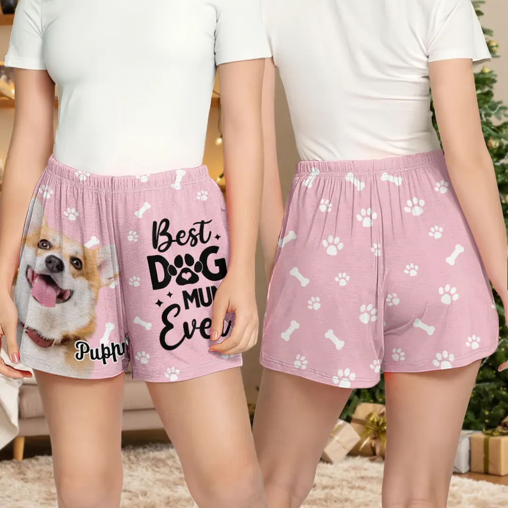 Custom Photo Best Dog Dad Mom Ever - Personalized Pajama Shorts - Image 4