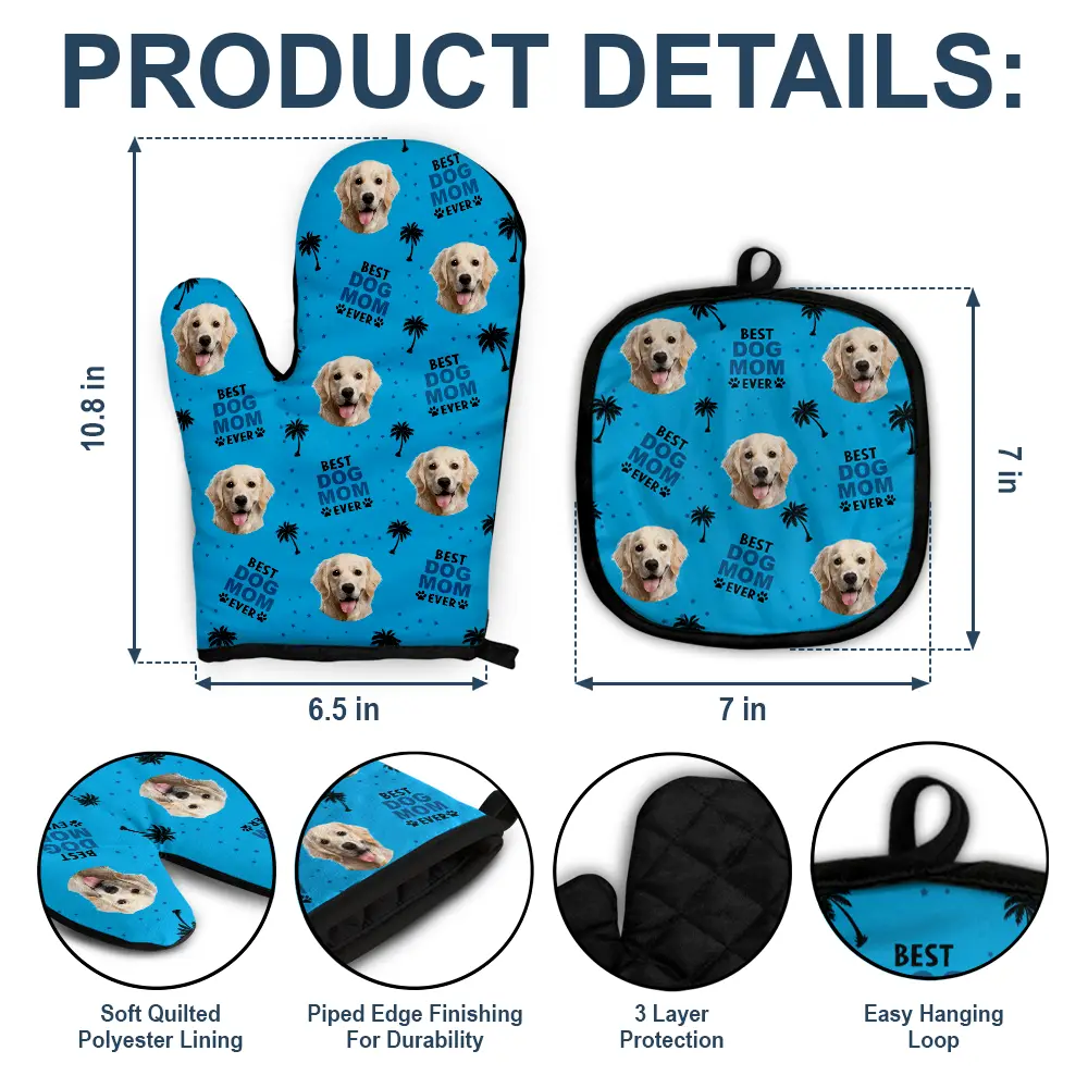 Custom Photo Best Dog Dad - Personalized Oven Mitts, Pot Holders - Image 4