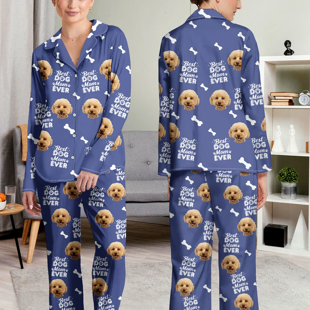 Custom Photo Best Dog Mom Dog Dad Cat Dad Cat Mom - Personalized Long Pajamas Set - Image 5