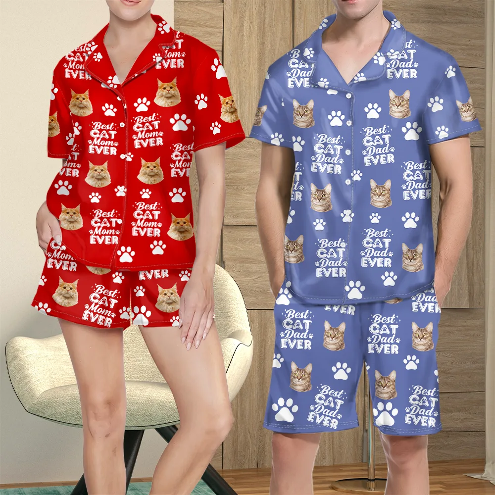 Custom Photo Best Dog Mom Dog Dad Cat Dad Cat Mom - Personalized Short Pajamas Set - Image 4