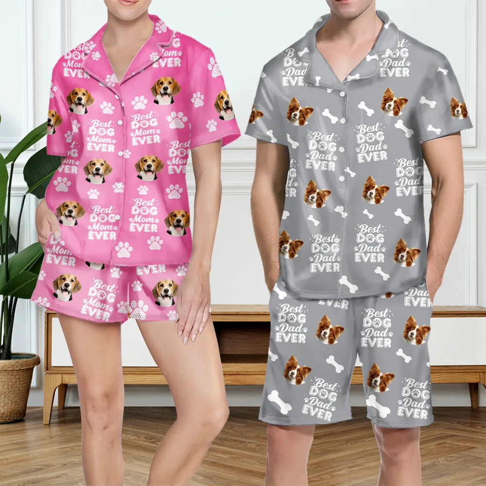 Custom Photo Best Dog Mom Dog Dad Cat Dad Cat Mom - Personalized Short Pajamas Set - Image 5